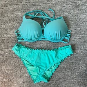 Aqua Blue Women's Bikini Set Ultra Push Up